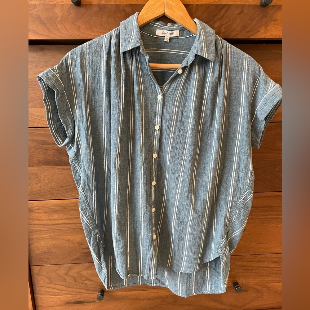 Madewell XS Cotton Striped Button Down Short Sleeve Shirt